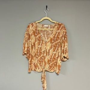 Luq Womens Printed V Neck Tie Hem Blouse Size L Multicolor